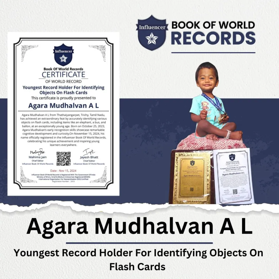 Agara Mudhalvan A L — Youngest Record Holder For Identifying  Objects On Flash Cards