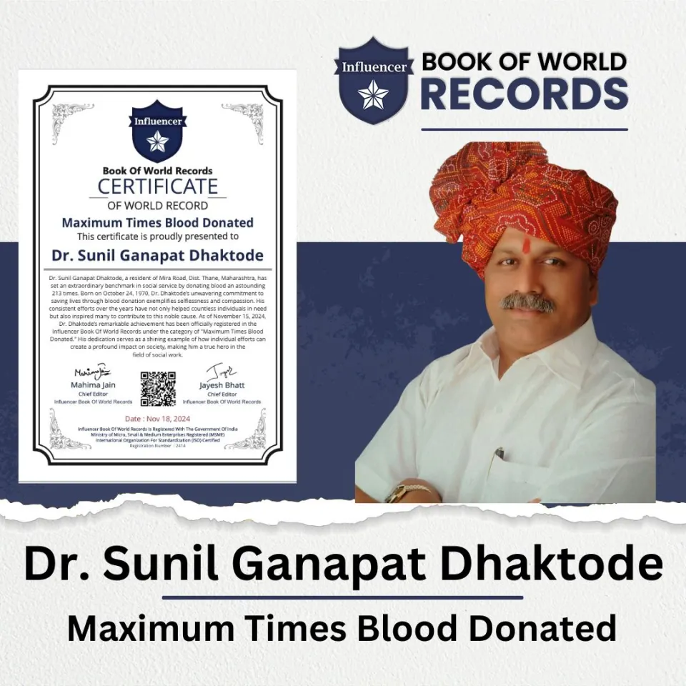 Dr. Sunil Ganapat Dhaktode — Maximum Times Blood Donated