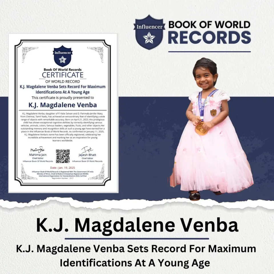 K.J. Magdalene Venba — Sets Record For Maximum  Identifications At A Young Age