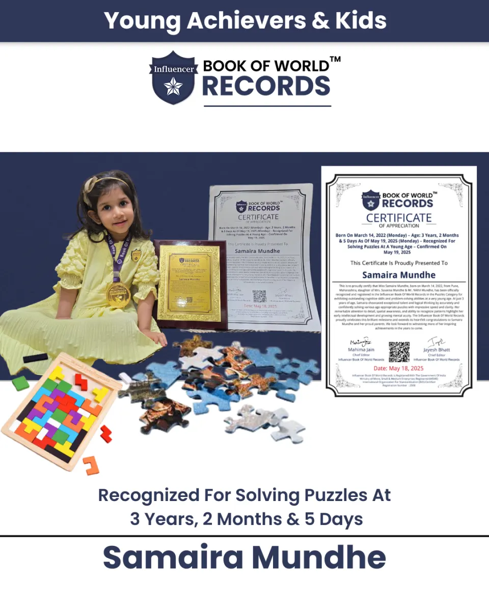 Samaira Mundhe — Born On March 14, 2022 (Monday) – Age: 3 Years, 2 Months & 5 Days As Of May 19, 2025 (Monday) – Recognized For Solving Puzzles At A Young Age – Confirmed On  May 19, 2025