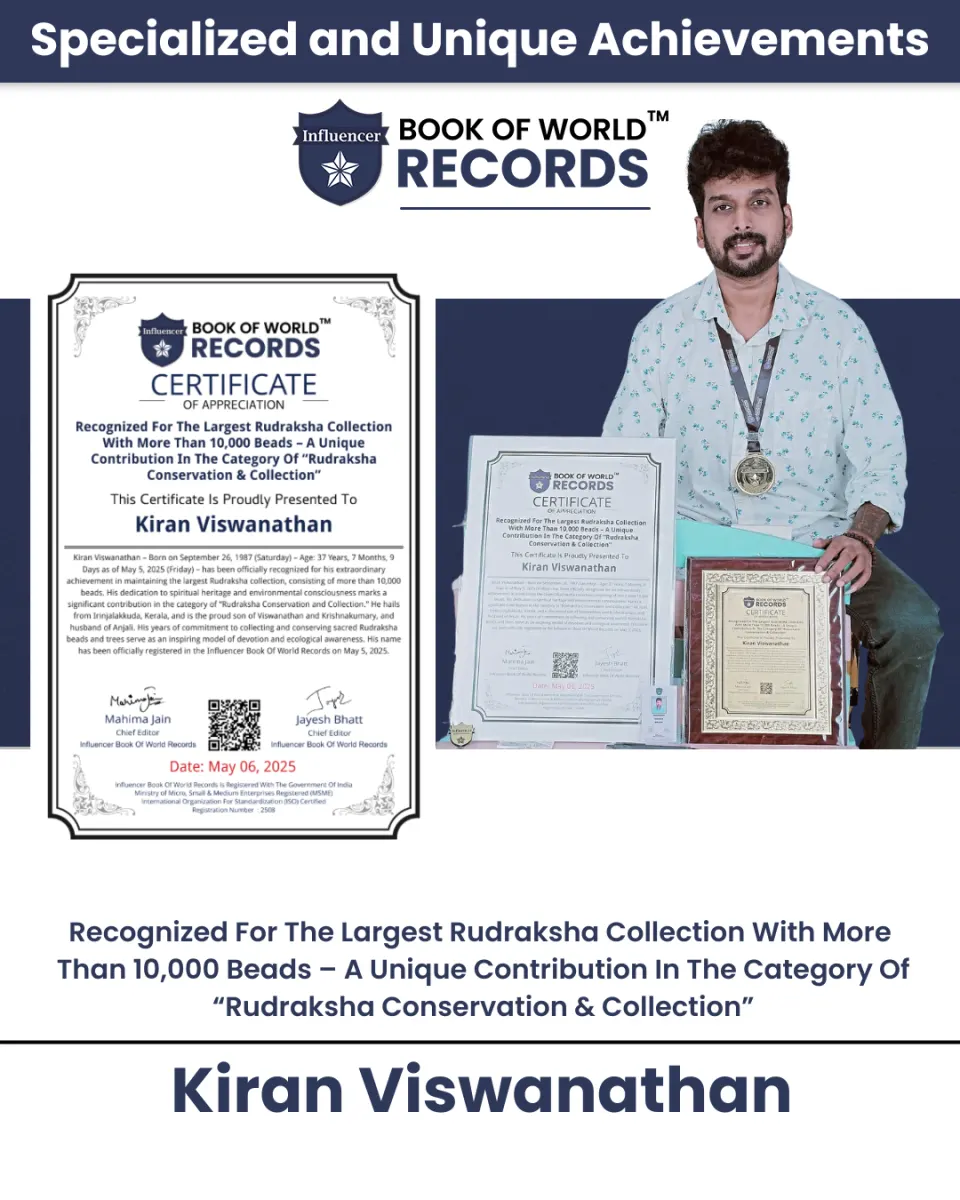 Kiran Viswanathan — Recognized For The Largest Rudraksha Collection  With More Than 10,000 Beads – A Unique Contribution In The Category Of “Rudraksha  Conservation & Collection”