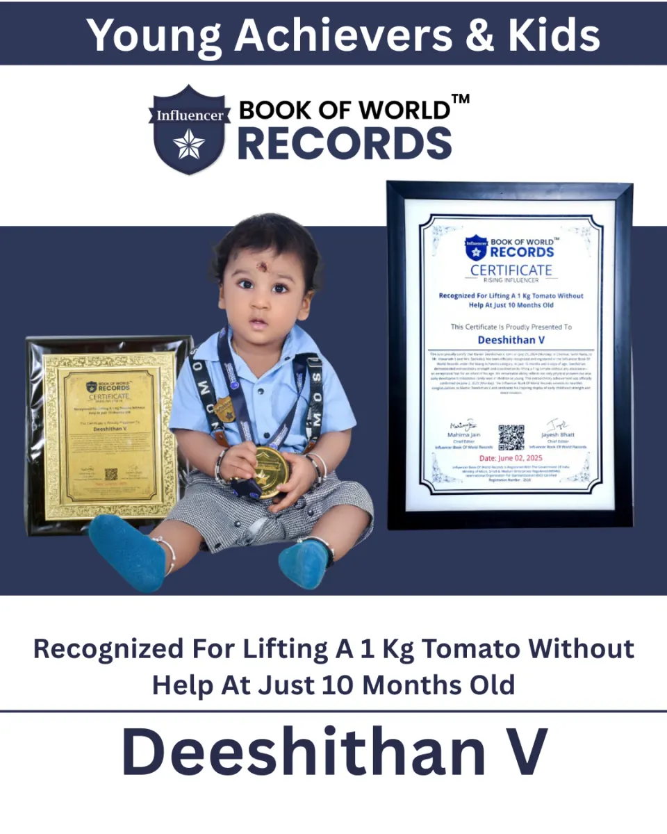 Deeshithan V — Recognized For Lifting A 1 Kg Tomato Without  Help At Just 10 Months Old