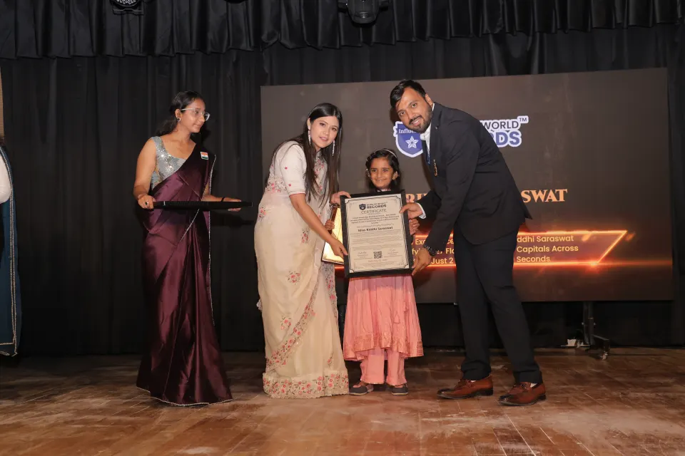 Miss Riddhi Saraswat — Global Knowledge Excellence Award – Miss Riddhi Saraswat Honored For Identifying 127 Flags, Names And Capitals Across 4 Continents In Just 2 Minutes And 20  Seconds