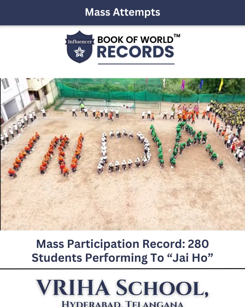 VRIHA School, Hyderabad, Telangana — Mass Participation Record: 280 Students Performing To “Jai Ho”