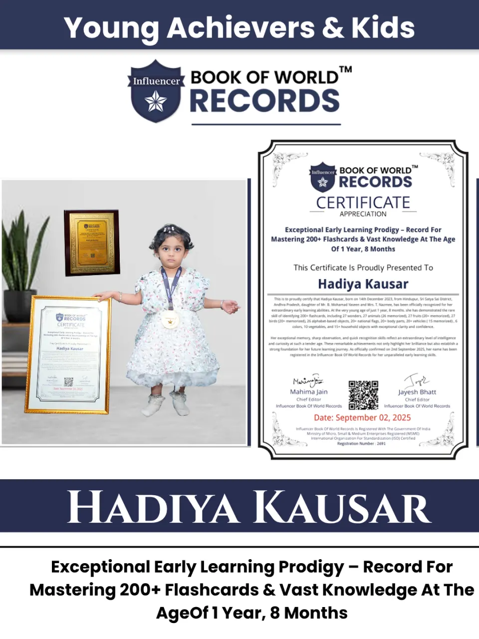 Hadiya Kausar — Exceptional Early Learning Prodigy – Record For  Mastering 200+ Flashcards & Vast Knowledge At The Age  Of 1 Year, 8 Months