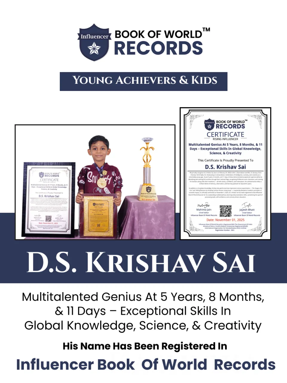 D.S. Krishav Sai — Multitalented Genius At 5 Years, 8 Months, & 11  Days – Exceptional Skills In Global Knowledge,  Science, & Creativity