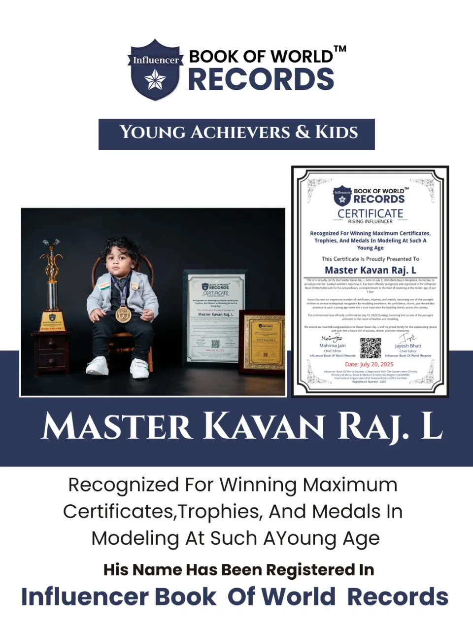 Master Kavan Raj. L — Recognized For Winning Maximum Certificates,  Trophies, And Medals In Modeling At Such A  Young Age