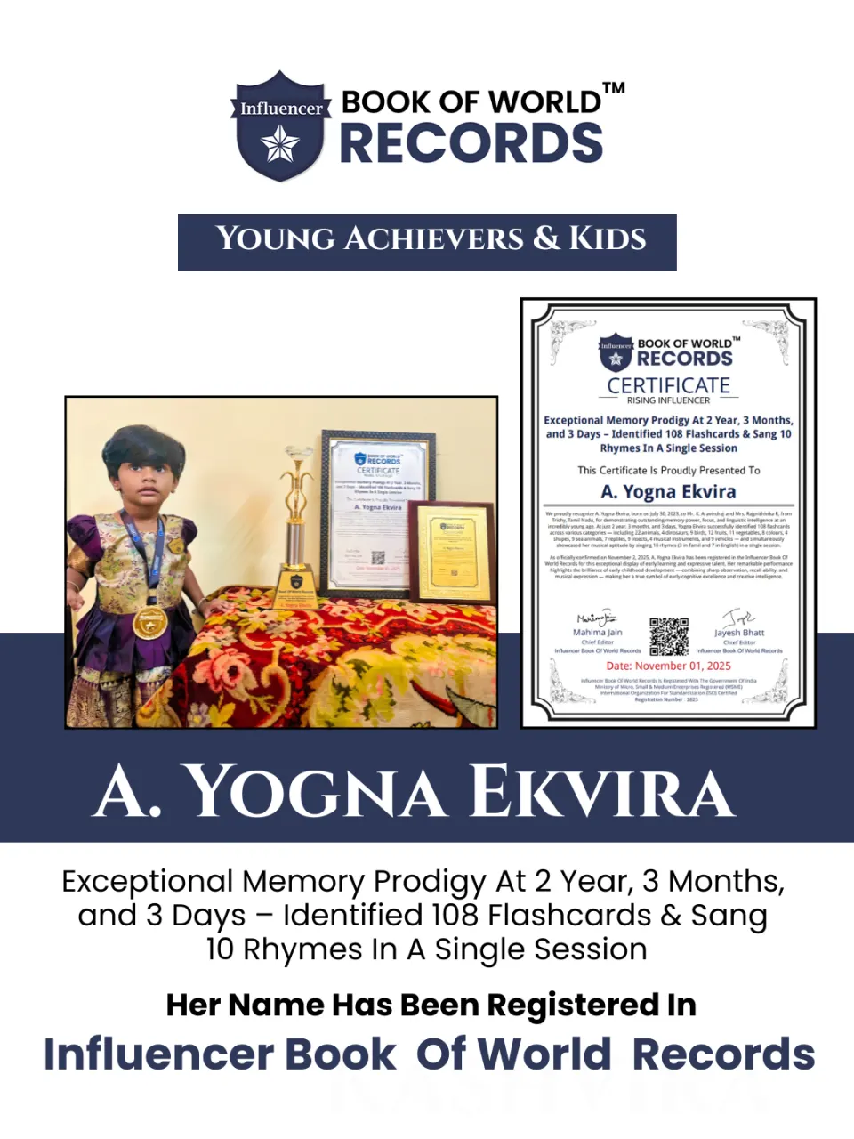 A. Yogna Ekvira — Exceptional Memory Prodigy At 2 Year, 3 Months,  and 3 Days – Identified 108 Flashcards & Sang 10  Rhymes In A Single Session