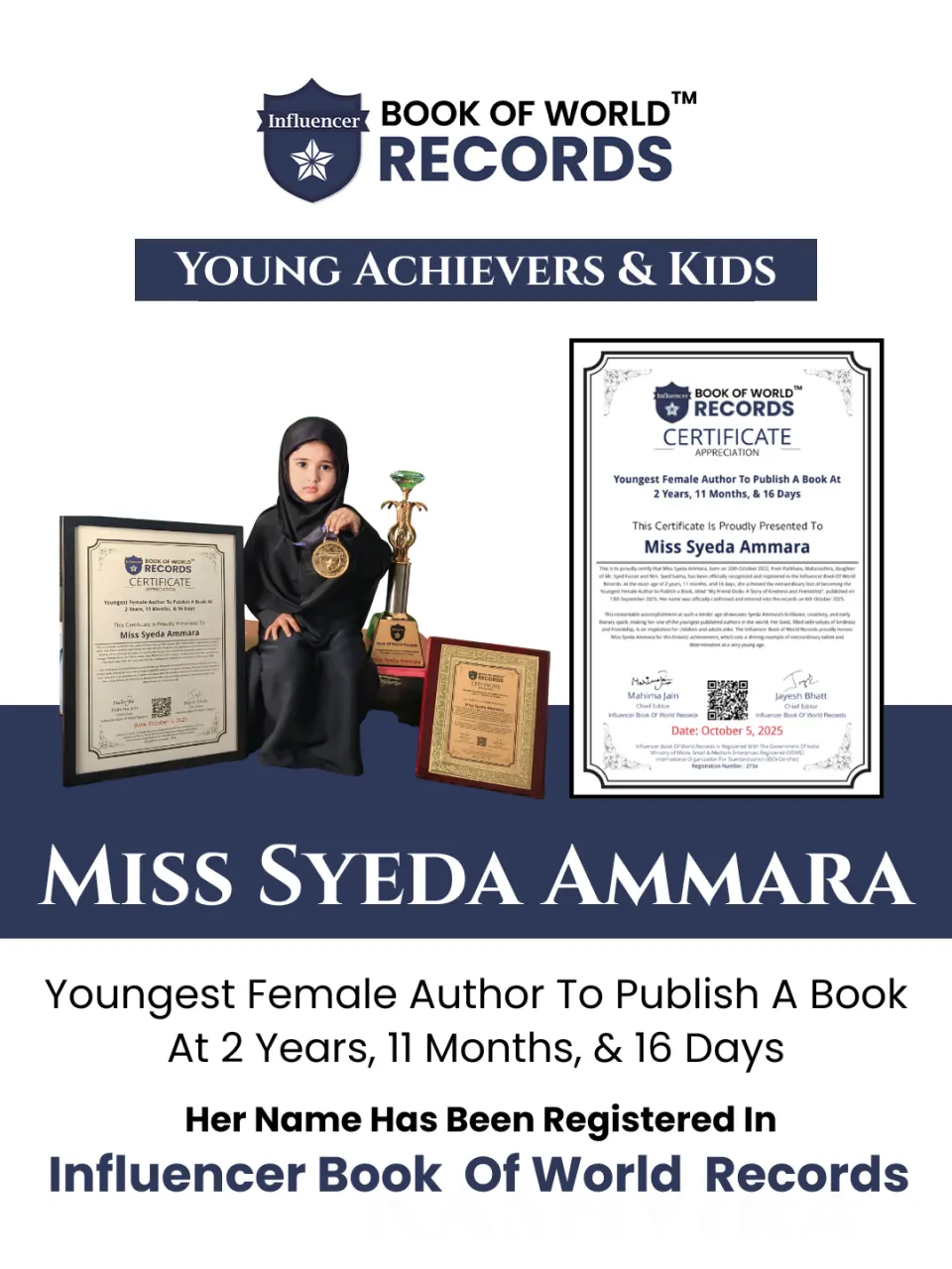 Miss Syeda Ammara — Youngest Female Author To Publish A Book At  2 Years, 11 Months, & 16 Days
