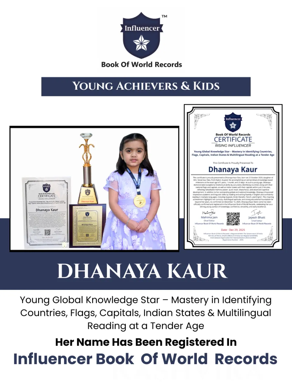Dhanaya Kaur — Young Global Knowledge Star – Mastery in Identifying Countries, Flags, Capitals, Indian States & Multilingual Reading at a Tender Age