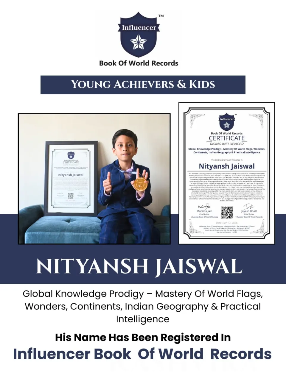 Nityansh Jaiswal — Global Knowledge Prodigy – Mastery Of World Flags, Wonders, Continents, Indian Geography & Practical Intelligence