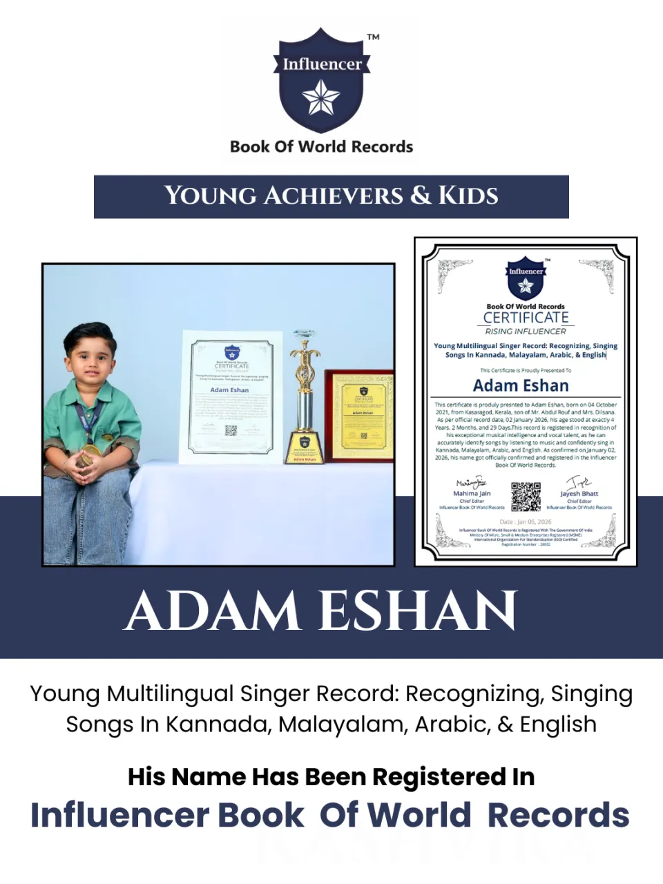 Adam Eshan — Young Multilingual Singer Record: Recognizing, Singing  Songs In Kannada, Malayalam, Arabic, & English