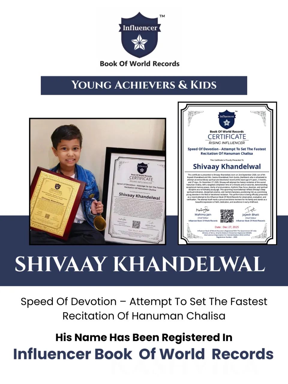 Shivaay Khandelwal — Speed Of Devotion - Attempt To Set The Fastest  Recitation Of Hanuman Chalisa