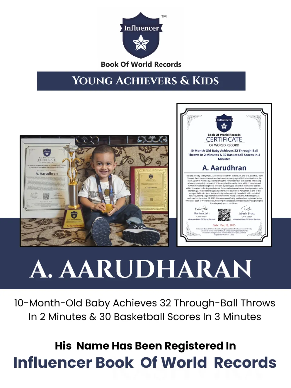 A. Aarudhran — 10-Month-Old Baby Achieves 32 Through-Ball Throws In 2 Minutes & 30 Basketball Scores In 3 Minutes