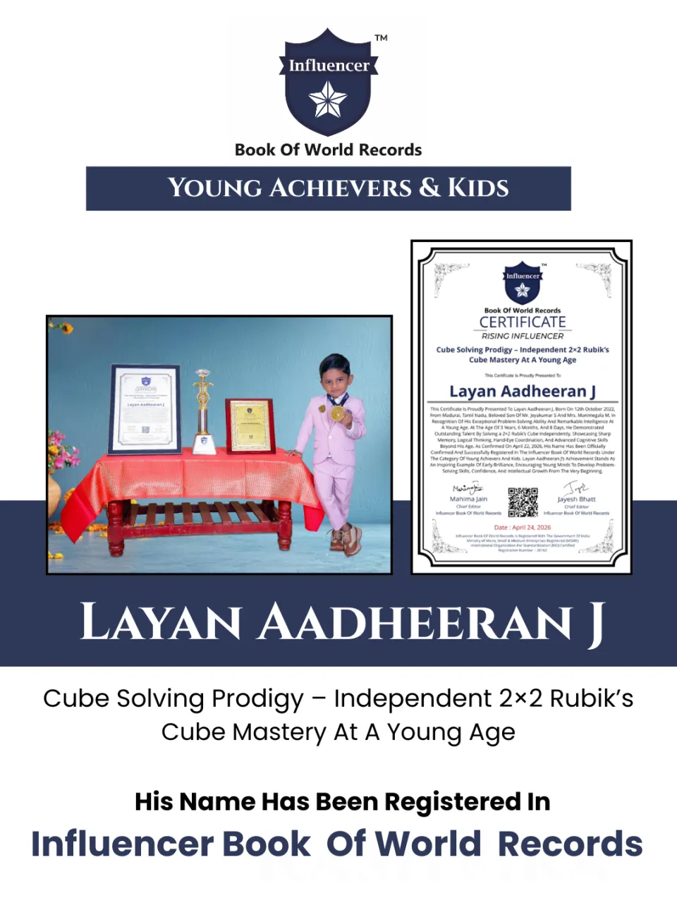 Layan Aadheeran J — Cube Solving Prodigy – Independent 2×2 Rubik’s  Cube Mastery At A Young Age