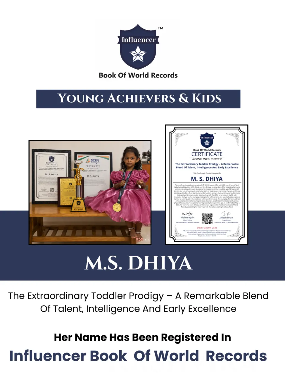 M. S. DHIYA — The Extraordinary Toddler Prodigy – A Remarkable Blend Of Talent, Intelligence And Early Excellence