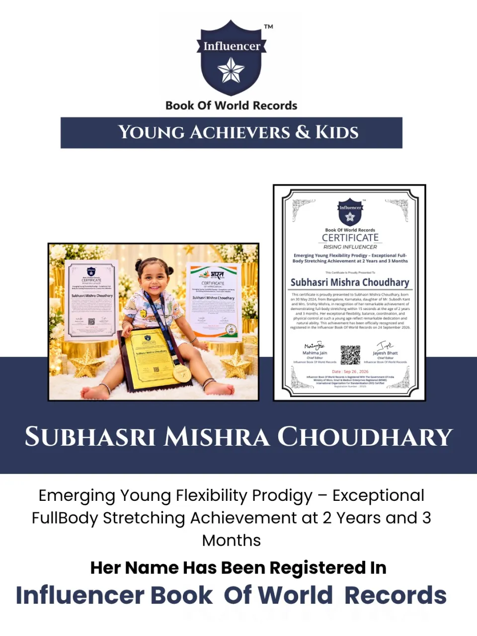 Subhasri Mishra Choudhary — Emerging Young Flexibility Prodigy – Exceptional Full- Body Stretching Achievement at 2 Years and 3 Months