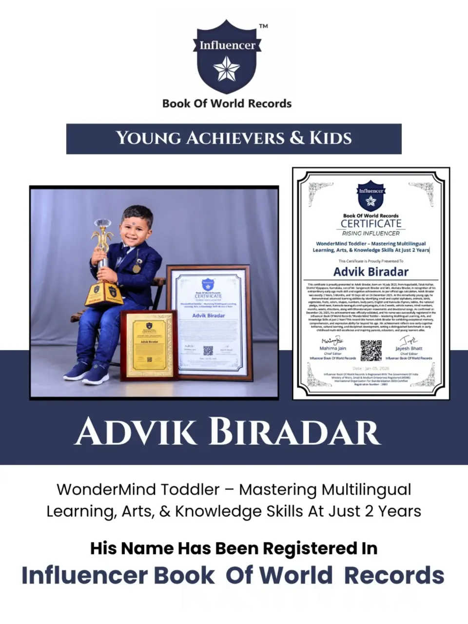 Advik Biradar — WonderMind Toddler – Mastering Multilingual Learning, Arts, & Knowledge Skills At Just 2 Years
