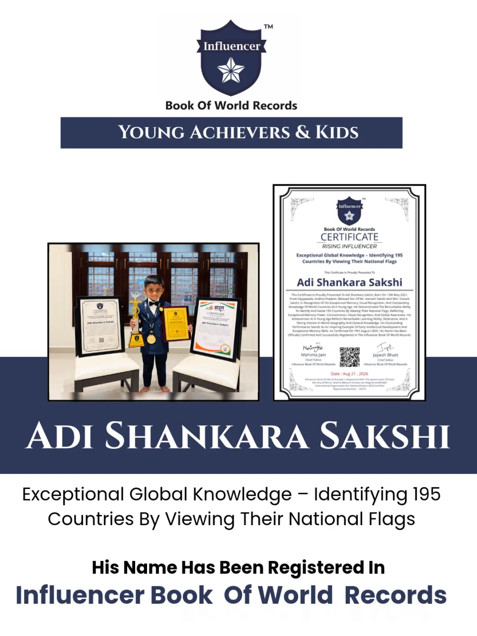 Adi Shankara Sakshi — Exceptional Global Knowledge – Identifying 195 Countries By Viewing Their National Flags